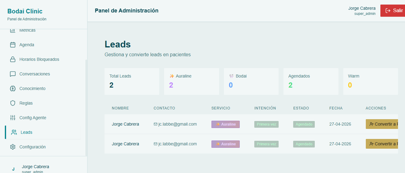 Sistema SaaS Bodai Clinic - Agendamiento con IA