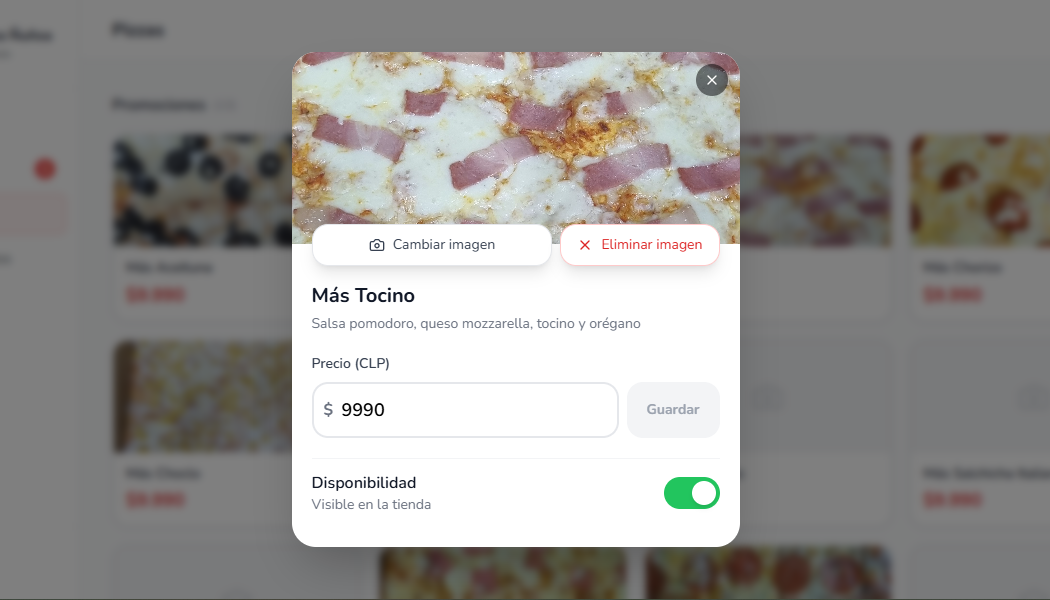 Dashboard del panel de administración - Gestión de productos, precios, imágenes y disponibilidad